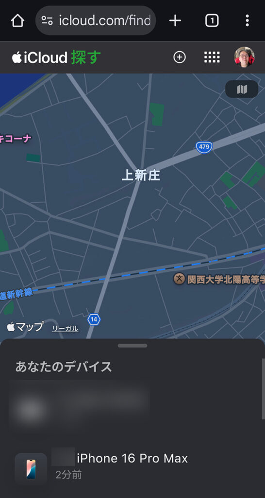 スマホブラウザで地図と操作ボタン