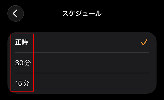 正時／30分／15分から選択