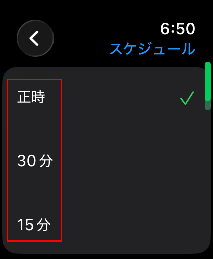 正時／30分／15分から選択