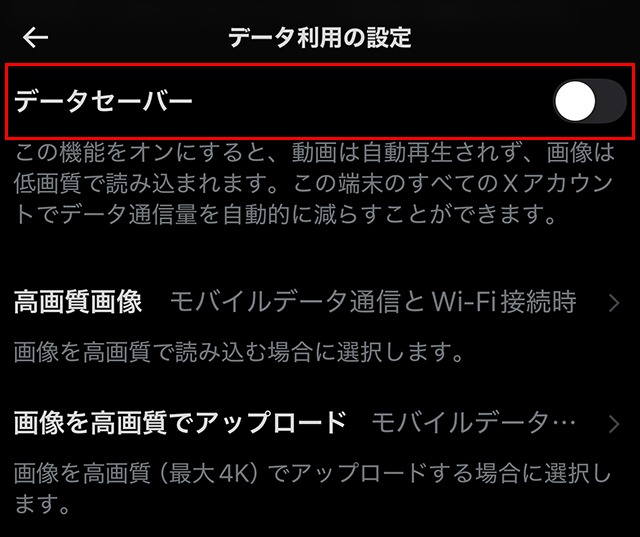 X データセーバー 動画 自動再生 オフ iPhone