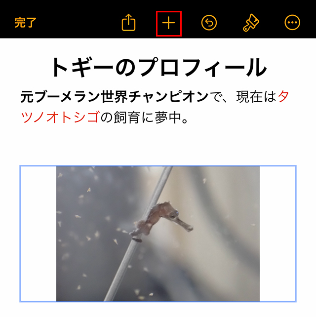 図形を挿入します。
上部にあるメニューの中から『+』マークをタップします。