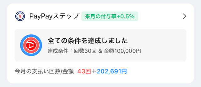 PayPayステップの全条件達成の画像。
