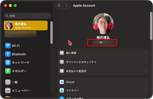 同じAppleサインインでそろっていることを確認する画面 Mac