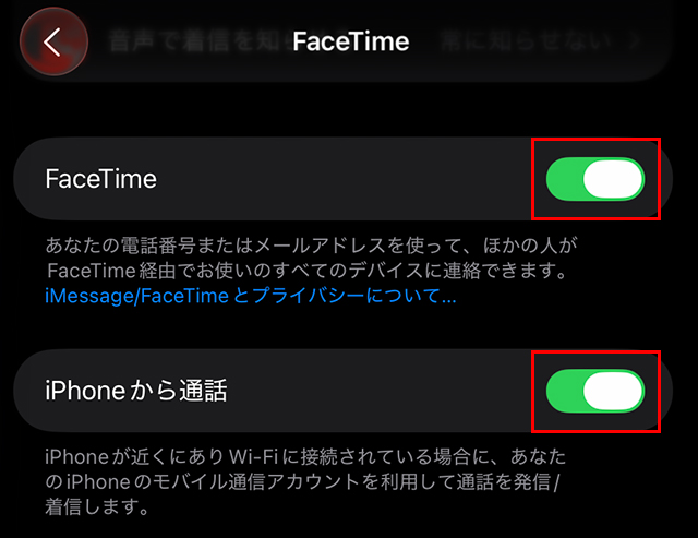 iPadで「iPhoneから通話」をオンにする画面